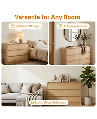 Rainsken Modern 6 Drawers Dresser, with Spacious Countertop, Curved Edge Design, Wood Storage Cabinet with Concealed Handles, for Bedroom,Living Room