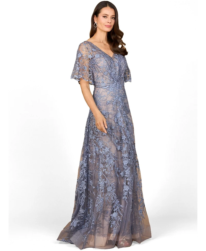 Lara Women's Elegant Cape Sleeve A-line Gown