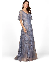 Lara Women's Elegant Cape Sleeve A-line Gown