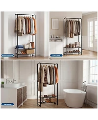 gaomon 2-in-1 Freestanding Clothes Rack with Shelves, Metal Garment Organizer, Hanging Rod and Storage Shelves, for Bedroom and Entryway