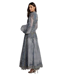 Mac Duggal Petite Baroque Print Bishop Sleeve A-Line Ankle Dress