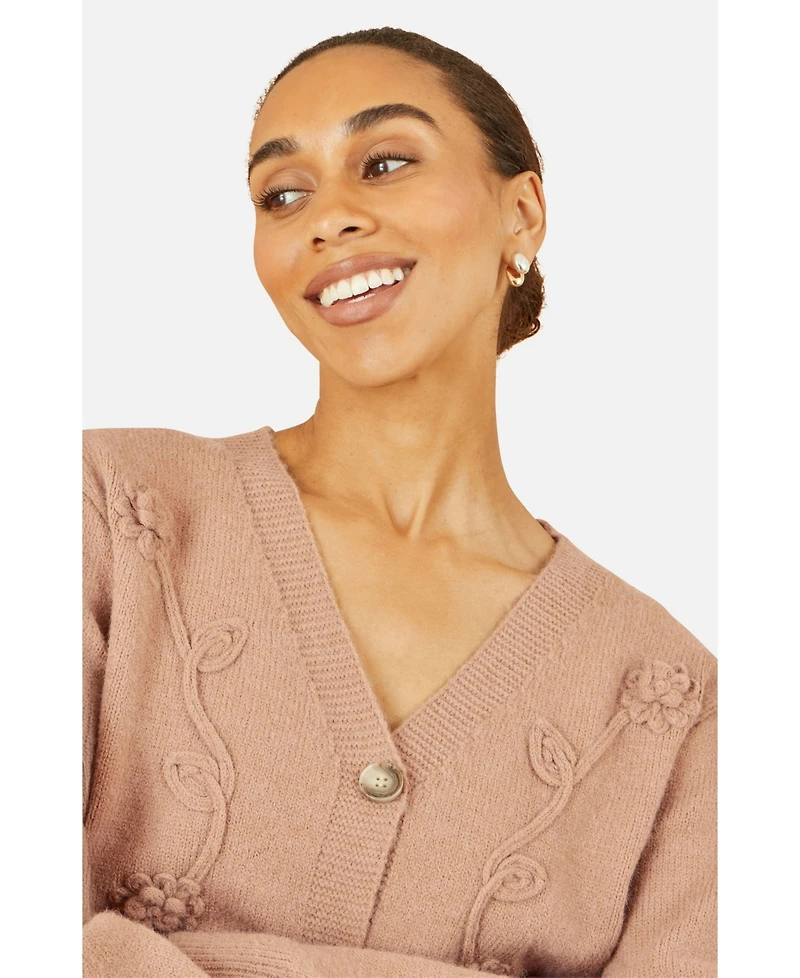 Yumi Women's Floral Embroidered Relaxed Fit Cardigan