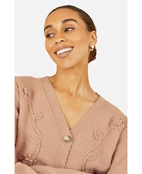 Yumi Women's Floral Embroidered Relaxed Fit Cardigan