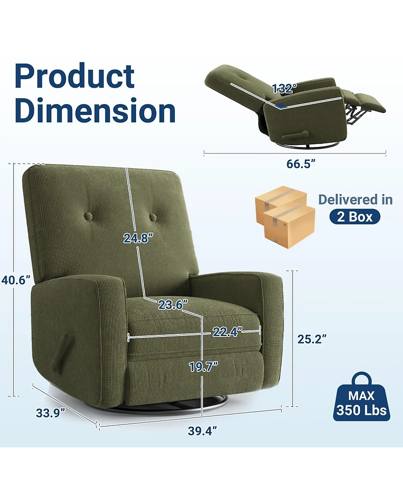 homfan Recliner Chairs, Swivel Rocker Recline, Glider Recliner Nursery Chair, Recliner Chair for Adults, 360degree(s)Swivel Glider Rocking Chair