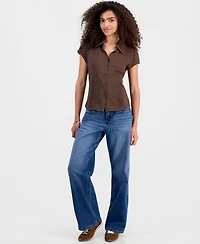 Madden Girl Juniors' Pleat Detail Button-Front Top