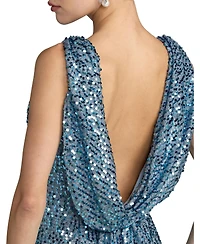 Mac Duggal Petite Sleeveless Sequin Cowl Back Evening Gown