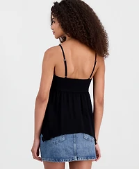 Madden Girl Juniors' Embroidered Handkerchief-Hem Sleeveless Top