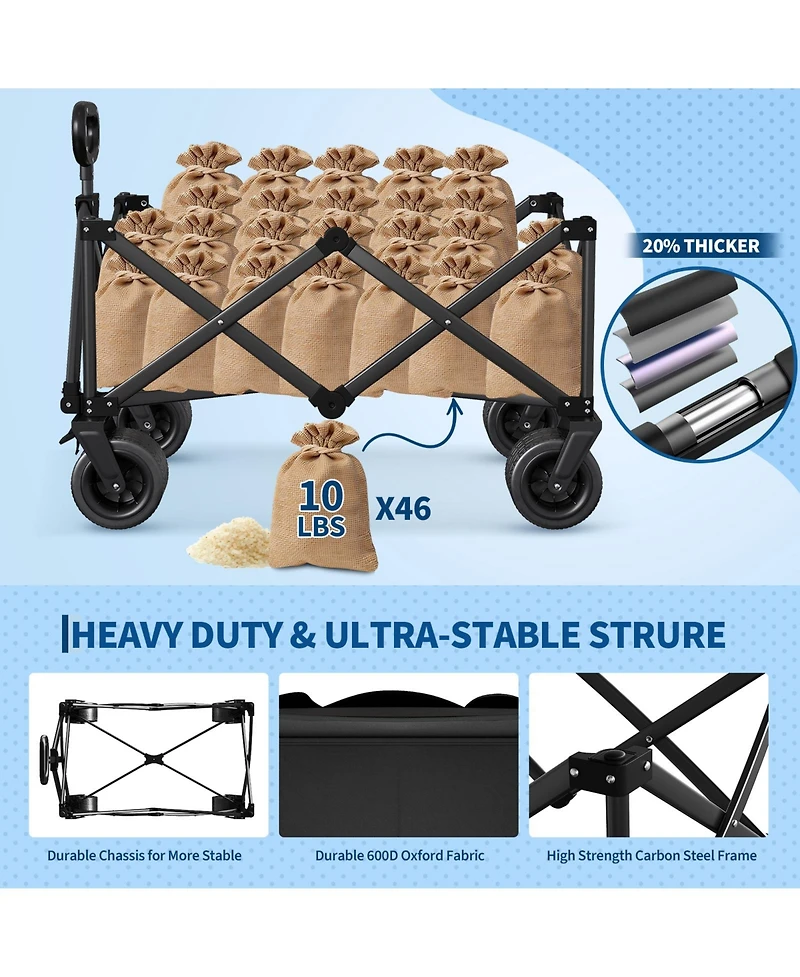 gaomon 460LBS Weight Capacity Foldable Wagon Carts for Outdoor Storage, Groceries, Shopping, Camping, Sports