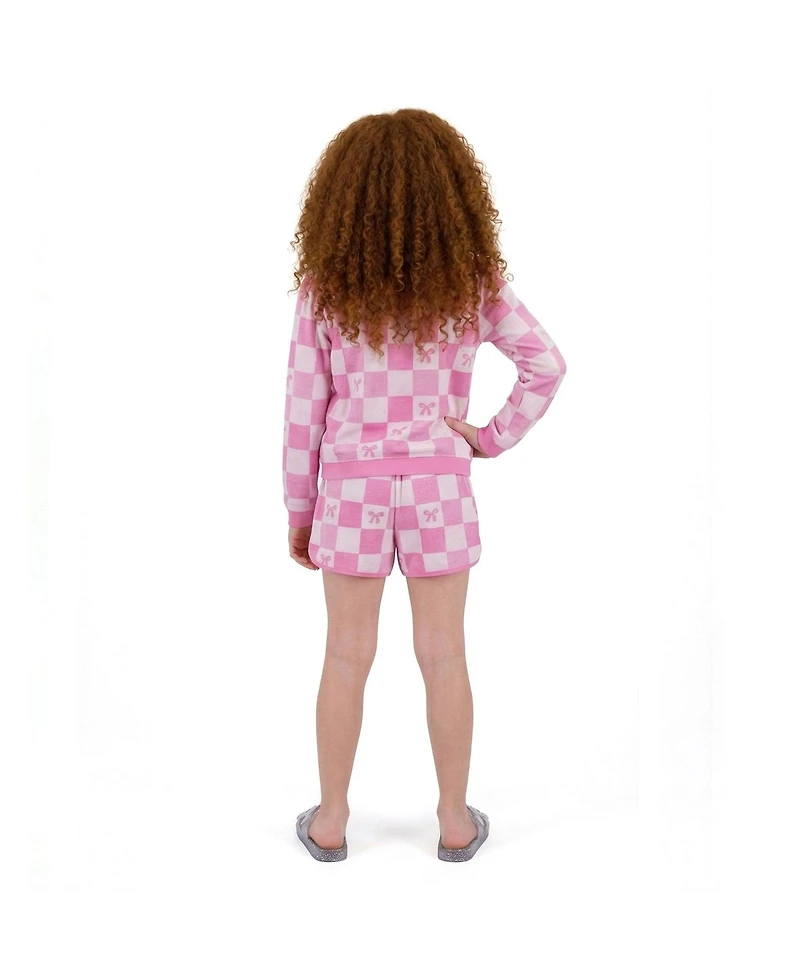 Andy & Evan Big Girls Checkered Bow Terry Pull-Over and Short Set