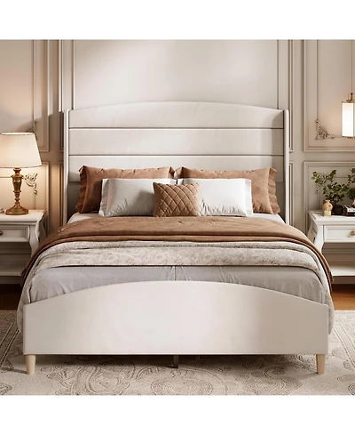 gaomon Modern Queen Size Upholstered Platform Bed Frame with Tall Wingback Headboard
