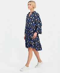Style & Co Petite Printed 3/4-Sleeve Tiered Shift Dress, Macy's Exclusive