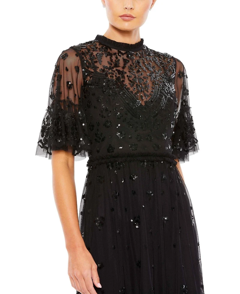 Mac Duggal Women's Embellished Illusion High Neck Mini Dress