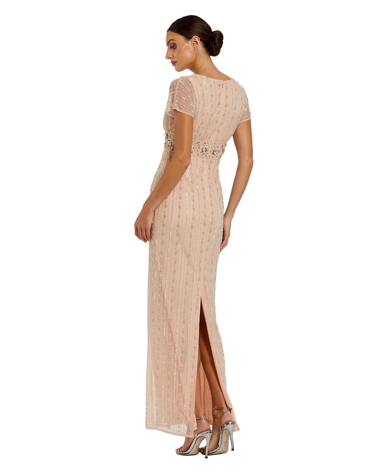 Mac Duggal Women's Sleeveless Beaded Blouson Column Gown