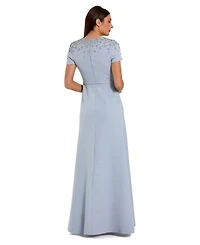 Mac Duggal Women's Crystal Embellished Short Sleeve Crepe Gown