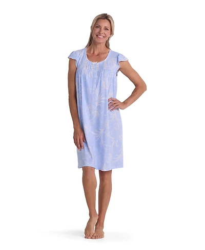 Miss Elaine Women's Short-Sleeve Printed Short Nightgown