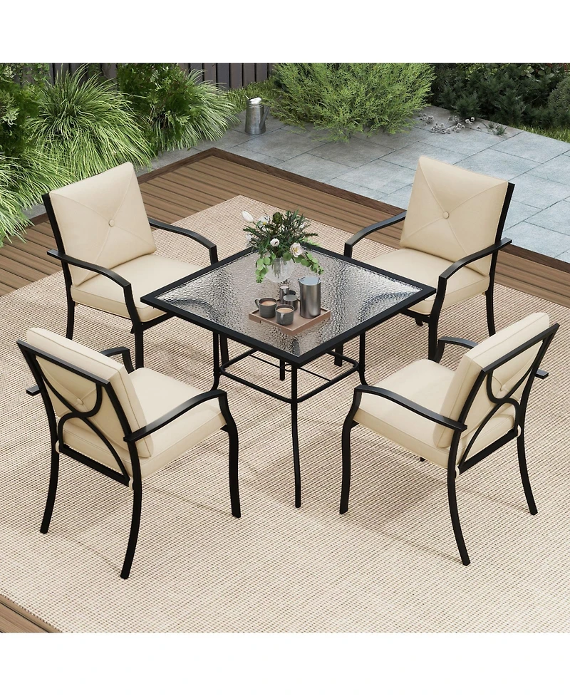 Gymax Outdoor Patio Dining Chair Set of 4 Stackable Garden Chairs with Metal Frame