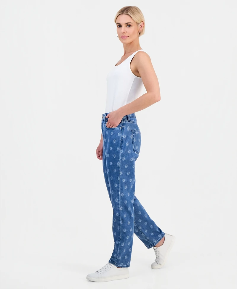 Style & Co Petite Printed High-Rise Straight Jeans, Macy's Exclusive