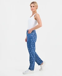 Style & Co Petite Printed High-Rise Straight Jeans, Macy's Exclusive