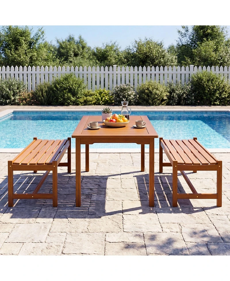 Gymax 44'' Patio Wood Bench Set of 2 w/Teak Oil Finish and Curved Seat for Porch Garden