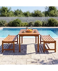Gymax 44'' Patio Wood Bench Set of 2 w/Teak Oil Finish and Curved Seat for Porch Garden