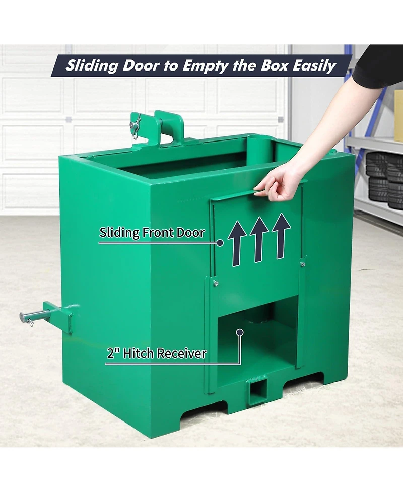 gaomon 3 Point Ballast Box Steel Tractor Attachment for Category 1, 800 lb Capacity with 2 I