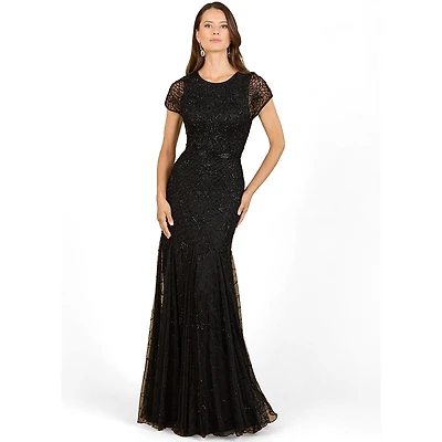 Lara Women's Beaded Mermaid Cap Sleeve Gown
