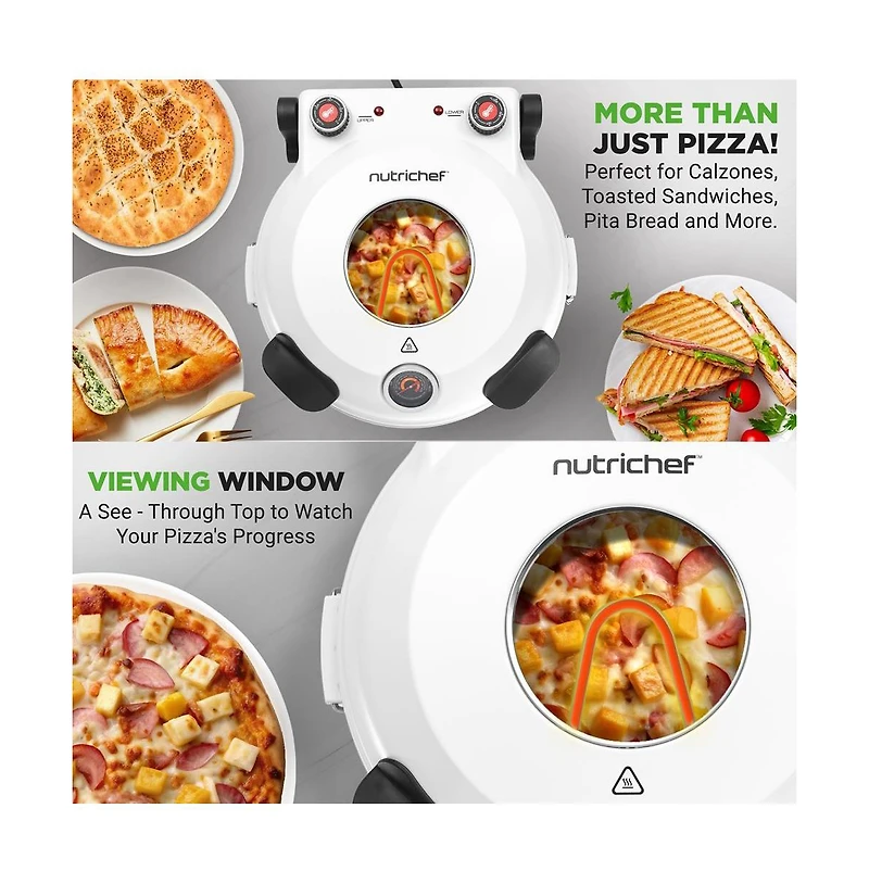 Countertop Pizza Maker - Electric Pizza Oven with Temperature Controls, Window and Thermometer