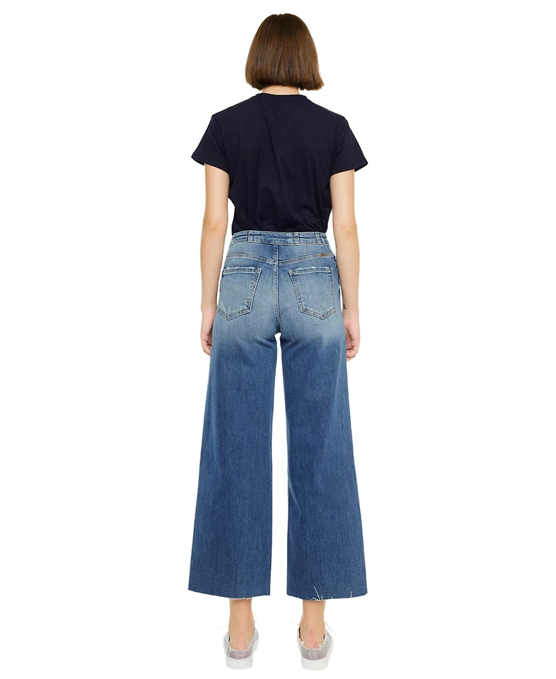 KanCan Women's Shelly High Rise Cropped Wide Leg Jeans