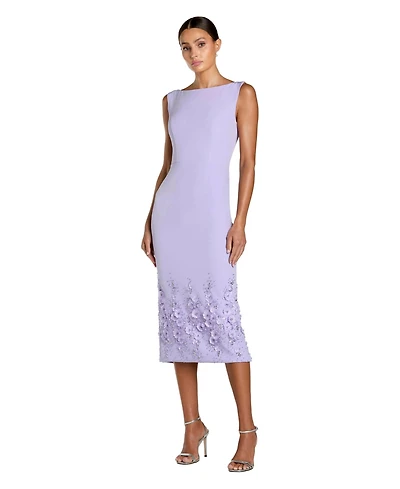 Mac Duggal Women's Crepe Sleeveless Midi Dress With Flower Beading
