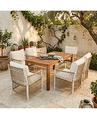 Asagikoiai 7-Piece Outdoor Dining Set with Acacia Table and Cushioned Rattan Armchairs
