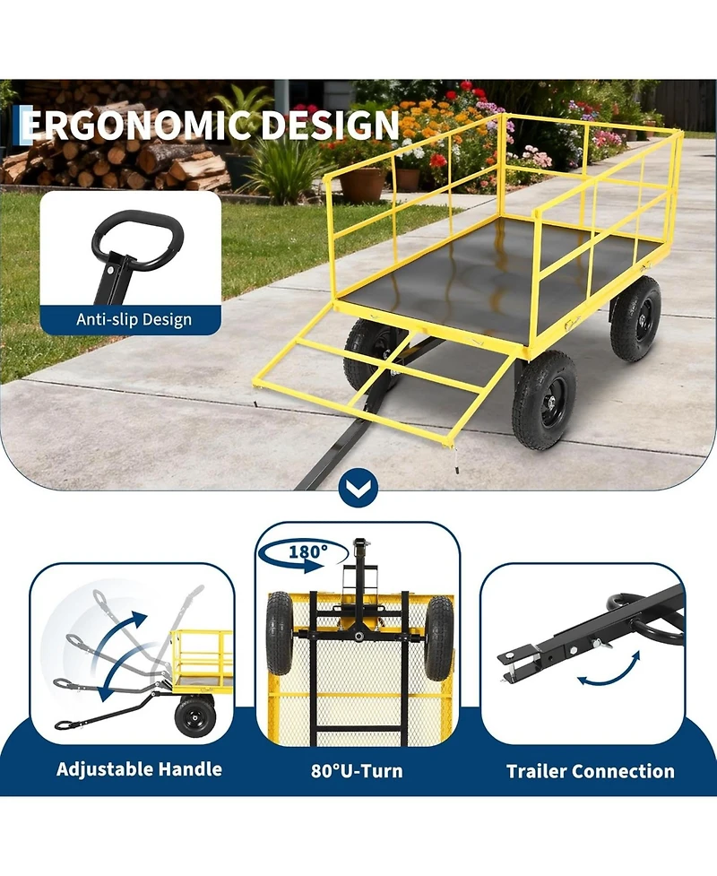 gaomon Heavy Duty 1500 lbs Capacity Steel Garden Cart with Removable Sides All-Terrain Wheels and Atv Trailer Compatibility