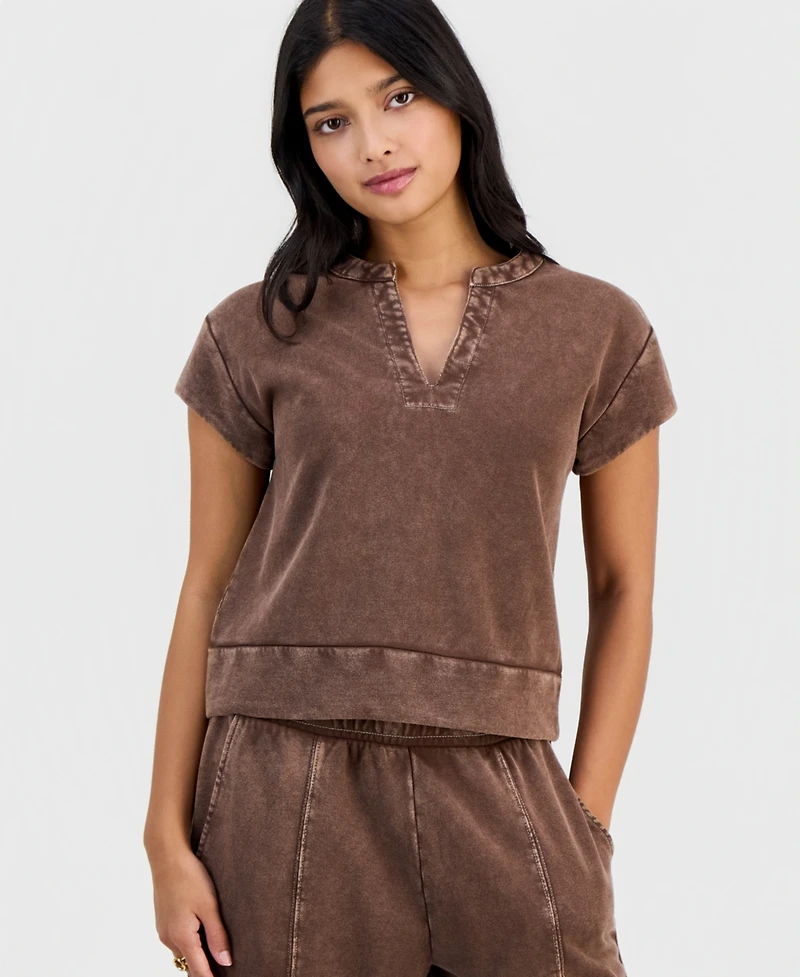 And Now This Petite French Terry Split-Neck Cap-Sleeve Top, Macy's Exclusive