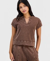 And Now This Petite French Terry Split-Neck Cap-Sleeve Top, Macy's Exclusive