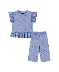 Andy & Evan Baby Girls Floral Knit Seersucker Top and Pant Set