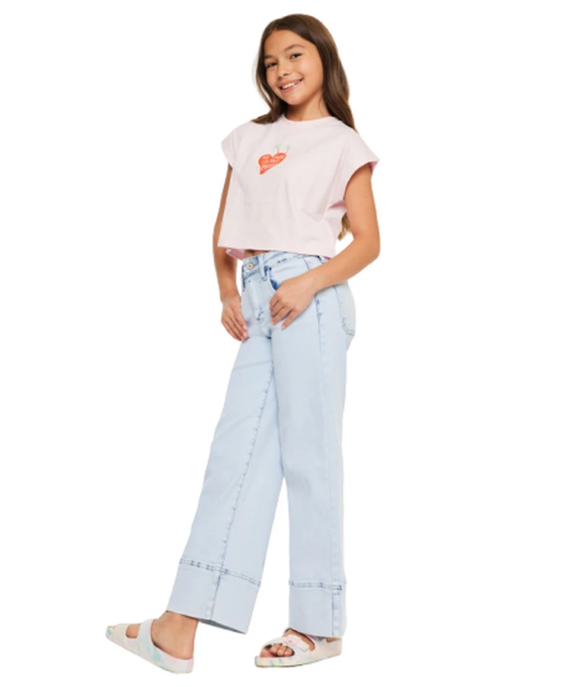 KanCan Big Girls Usa Kassie High Rise Crop Wide Leg Jeans