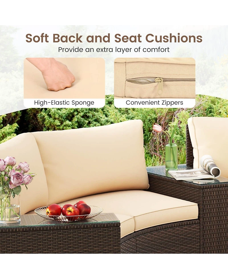 Gymax Set Of 5 Patio Furniture Set w/Tempered Glass Top Side Tables Back and Seat Cushions