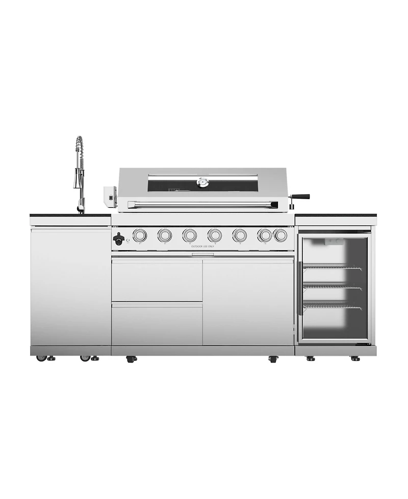 Mondawe 44" 6-Burner 85000 Btu Stainless Steel Outdoor Kitchen Grill Island with Fridge