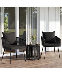 Gymax 3Pieces Outdoor Furniture Set Patio Wicker Chairs and Round Side Table Set with Cushions