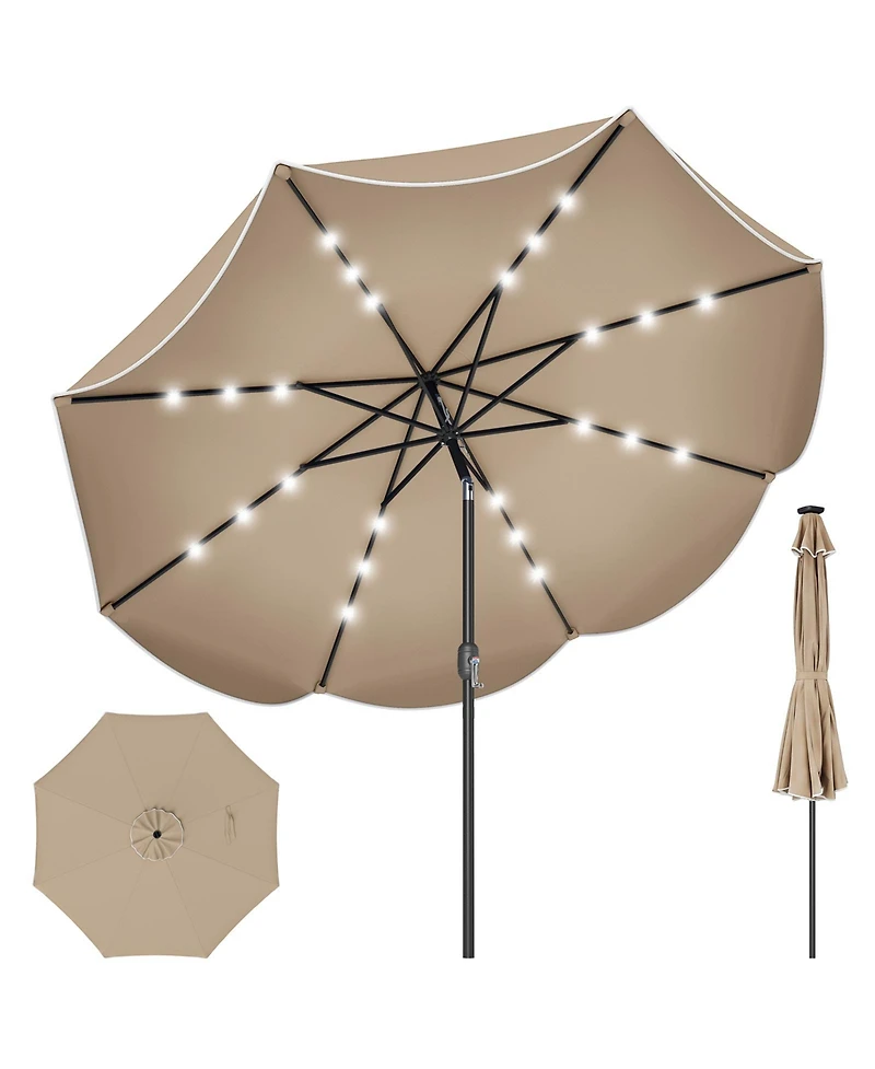 Gymax 9 Ft Scalloped Solar Patio Umbrella Market Table w/ 24 Led Lights