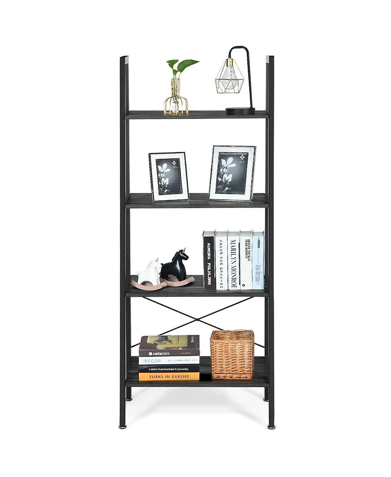Gymax 4-Tier Ladder Shelf Ladder Bookcase Bookshelf Display Rack Plant Stand