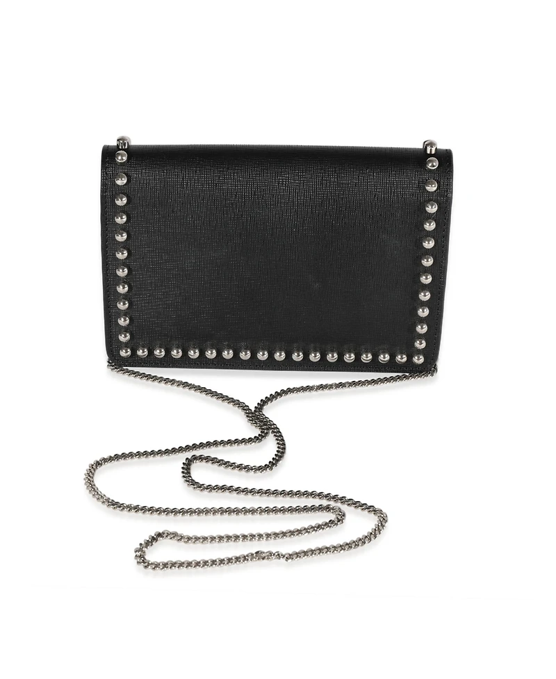 Pre-Owned Fendi Black Vitello Elite and Mink Studded Karlito Chain Wallet