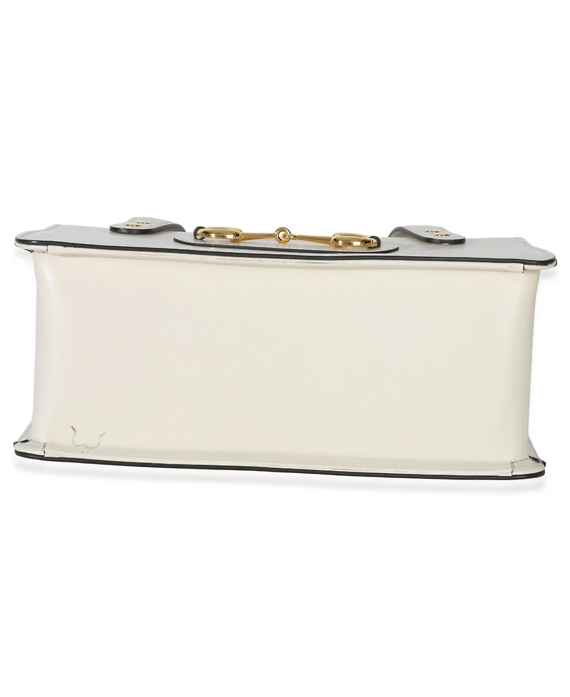 Pre-Owned Gucci Mystic White Calfskin Small Horsebit 1955 Foldover Top Handle Bag