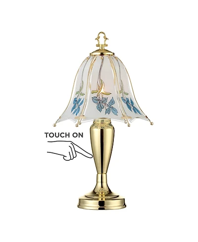 Regency Hill Country Cottage Accent Table Lamp 18" High Brass Touch On Floral Glass Shade for Bedroom Living Room Nightstand Family House