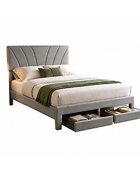 gaomon Velvet Upholstered Platform Bed with 2 Storage Drawers – Adjustable Headboard, No Box Spring Needed