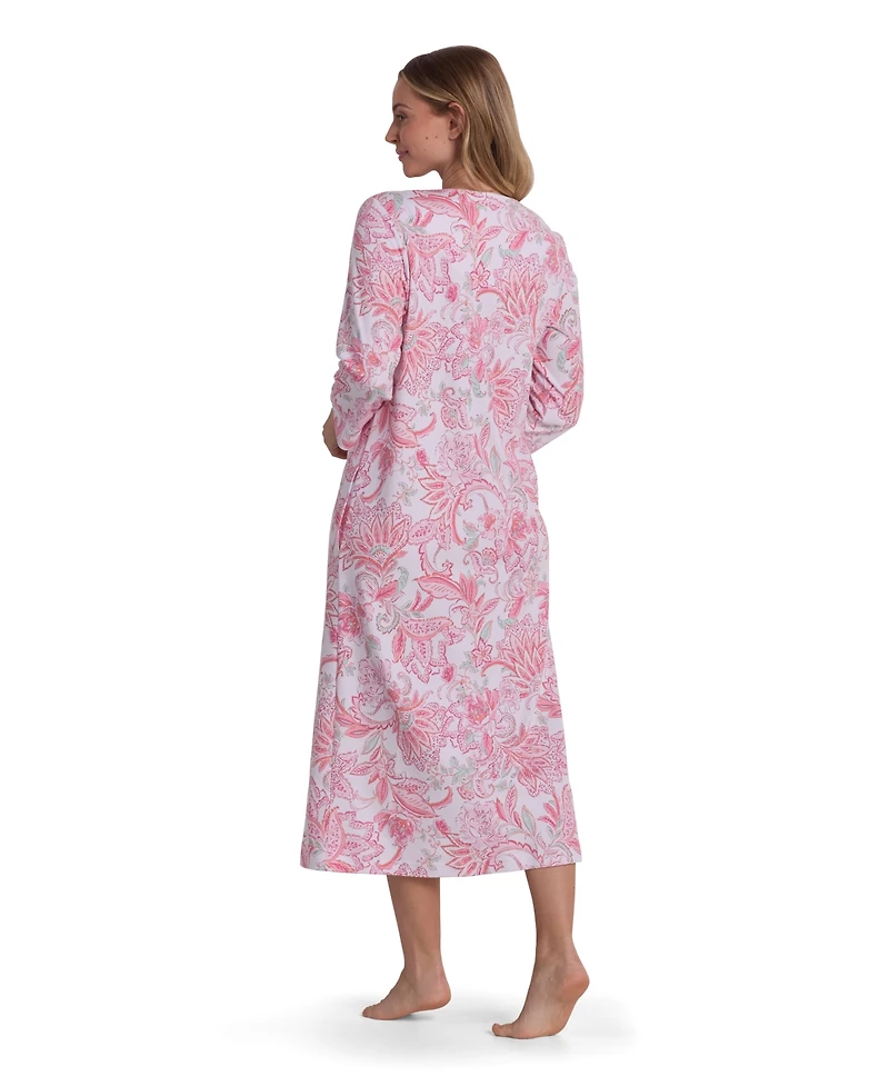 Miss Elaine Women's Long-Sleeve Printed Long Zip Robe