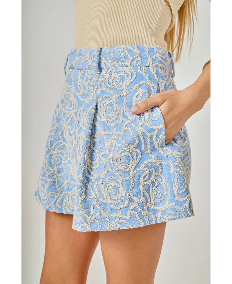 endless rose Women's Embroidred High Waisted Shorts