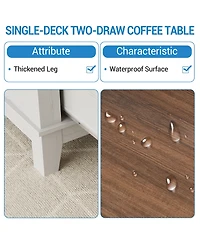 homfan Farmhouse Coffee Table With Drawers, 47.2" Center Table Rustic Coffee Tables Living Room Table, With Open Shelf and 6 Support Legs
