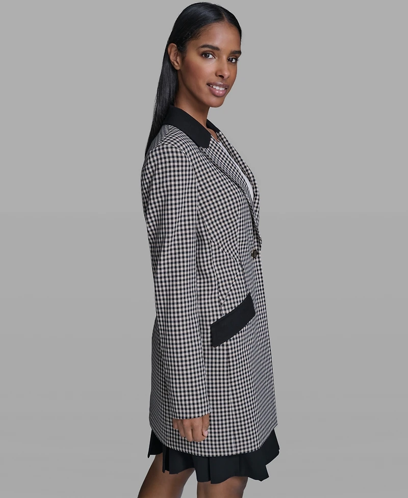 Karl Lagerfeld Paris Women's Checkered One-Button Blazer