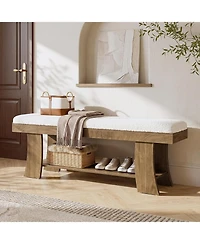Tribesigns Upholstered Entryway Bench with Storage Shelf, Indoor Cushioned Shoe Bench Seat, Farmhouse Skinny End of Bed Benches