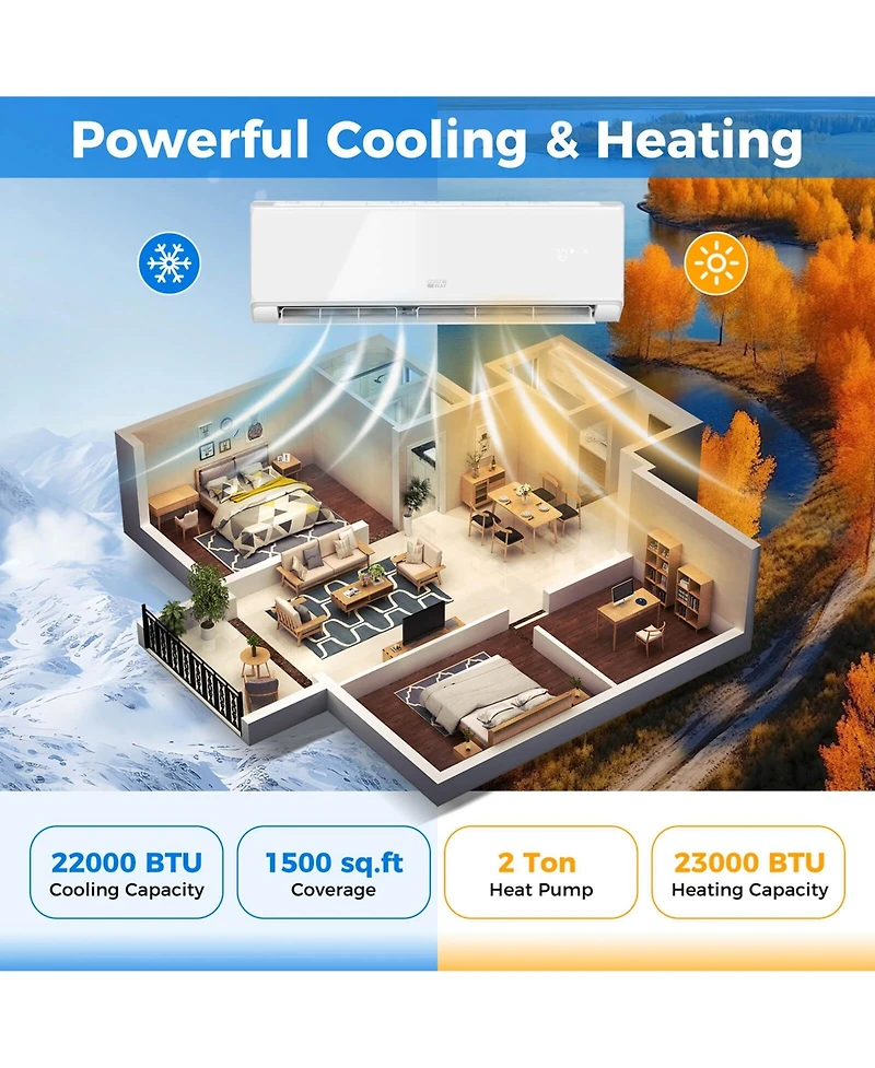 Costway 24000 Btu Wifi Enabled Mini Split Air Conditioner and Heater with Heat Pump